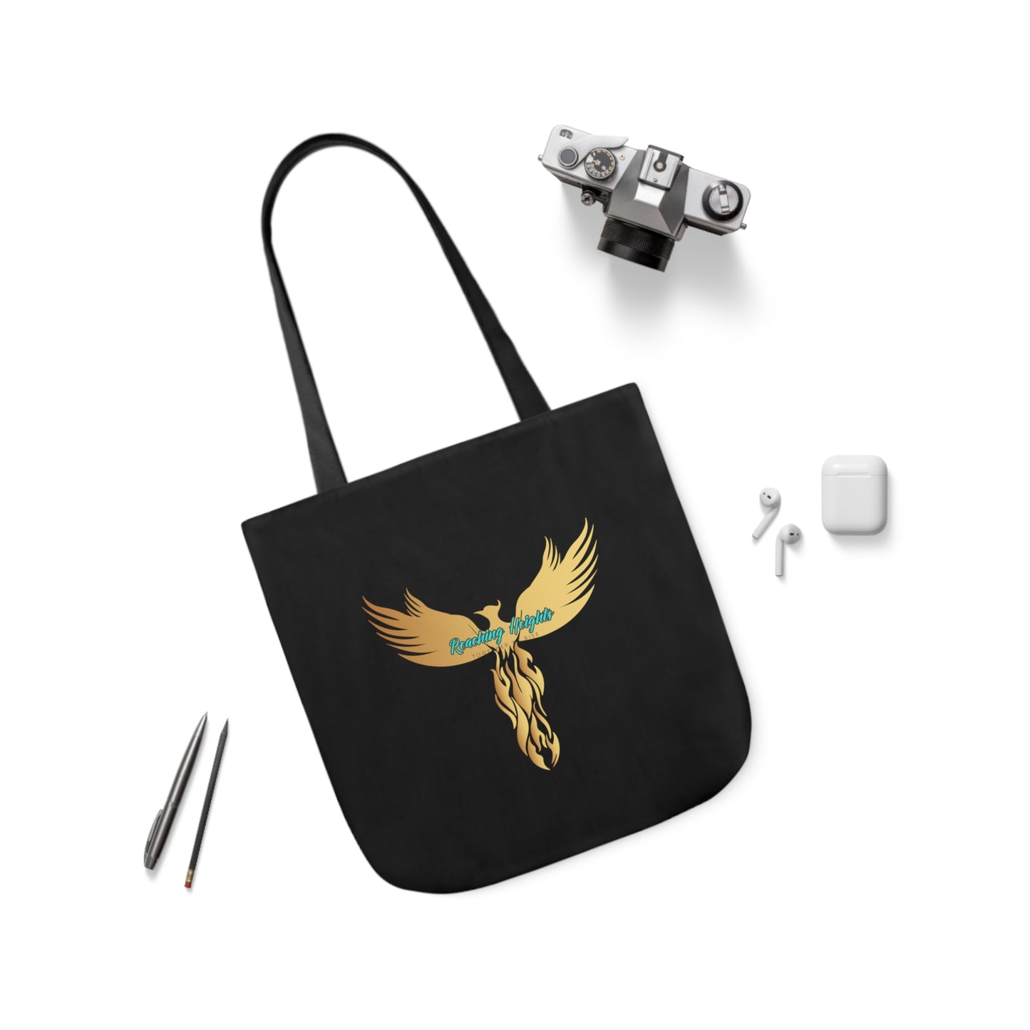 Black: RH Logo: Light Grey Font: Phoenix Rise: Canvas Tote Bag, 5-Color Straps