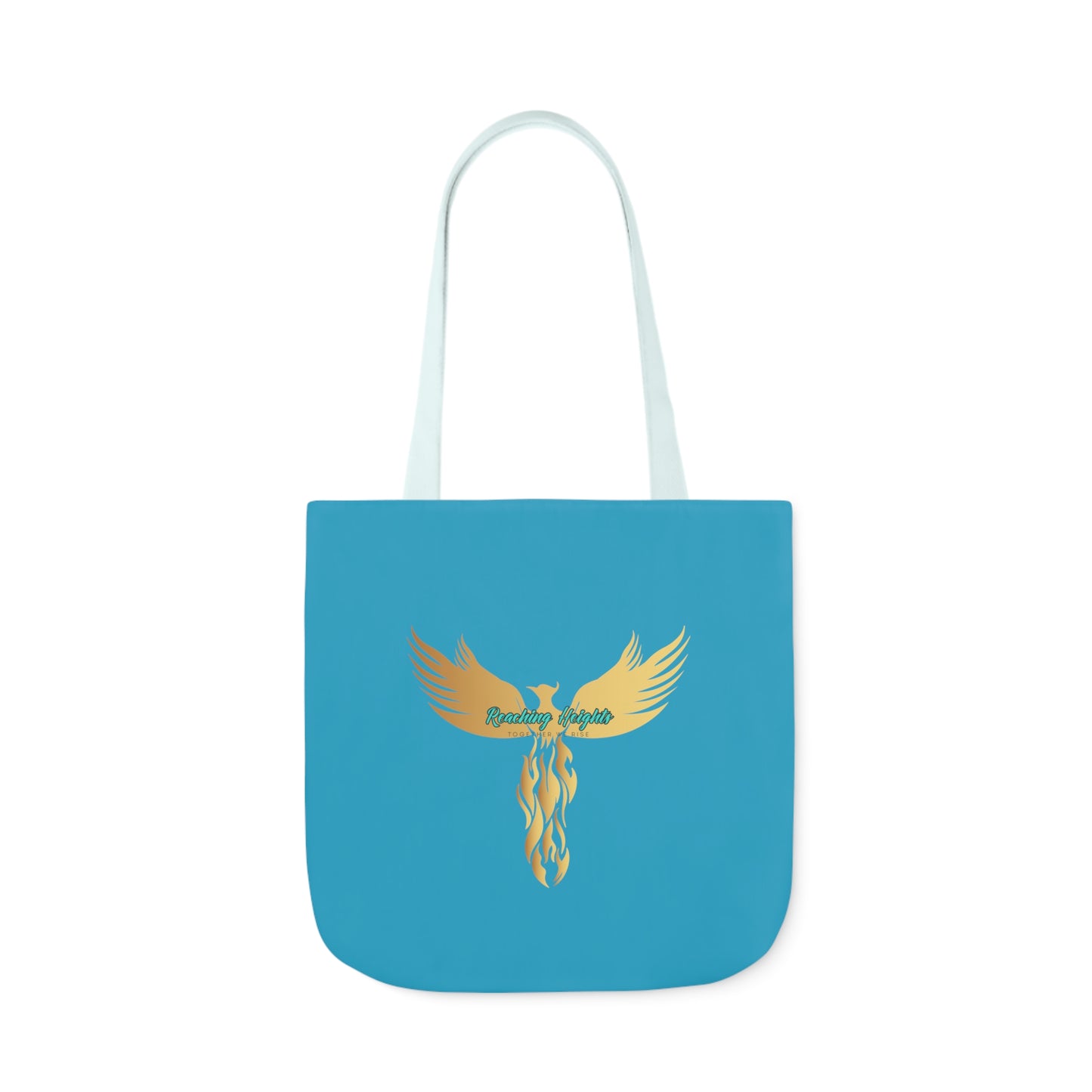 Turquoise: RH Logo: White Font: Phoenix Rise: Canvas Tote Bag, 5-Color Straps