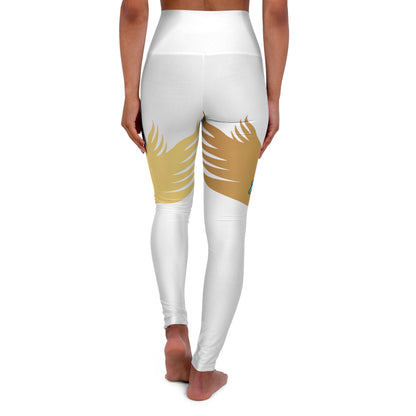 White: High Waisted Yoga Leggings (AOP)