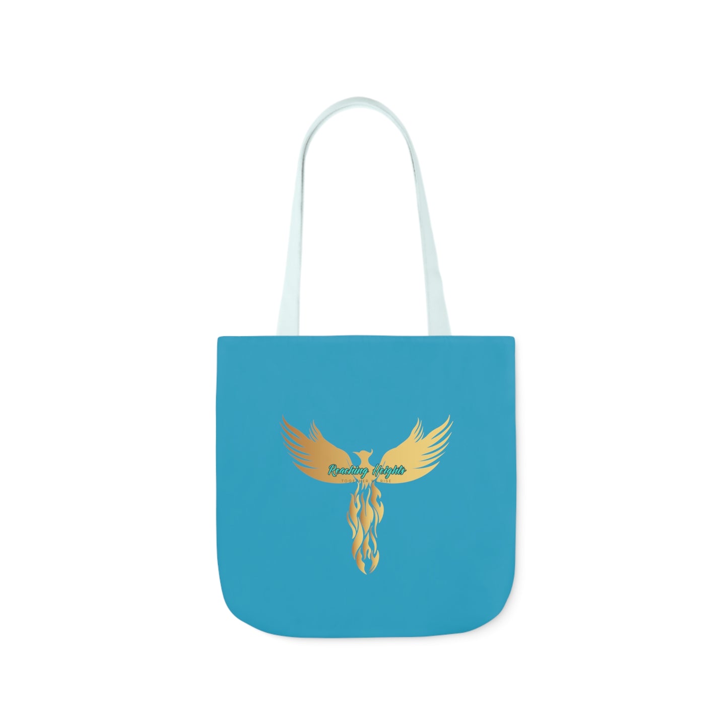 Turquoise: RH Logo: White Font: Phoenix Rise: Canvas Tote Bag, 5-Color Straps