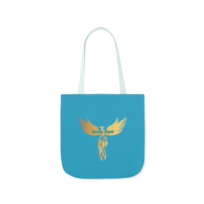 Turquoise: RH Logo: White Font: Phoenix Rise: Canvas Tote Bag, 5-Color Straps