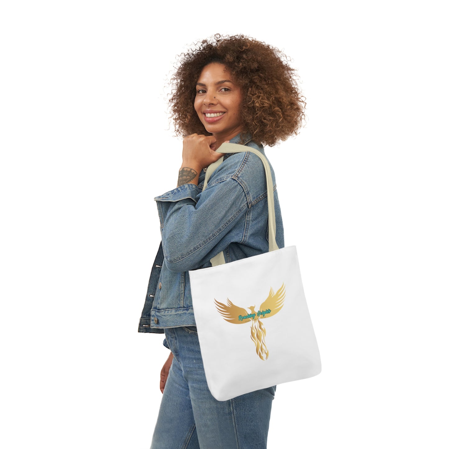 White: RH Logo: Light Blue Font: Phoenix Rise: Canvas Tote Bag, 5-Color Straps