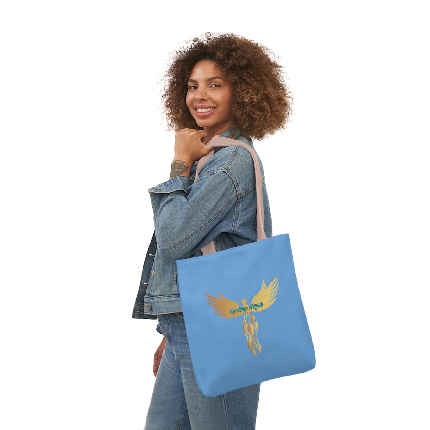 Light Blue: RH Logo: White Font: Phoenix Rise: Canvas Tote Bag, 5-Color Straps