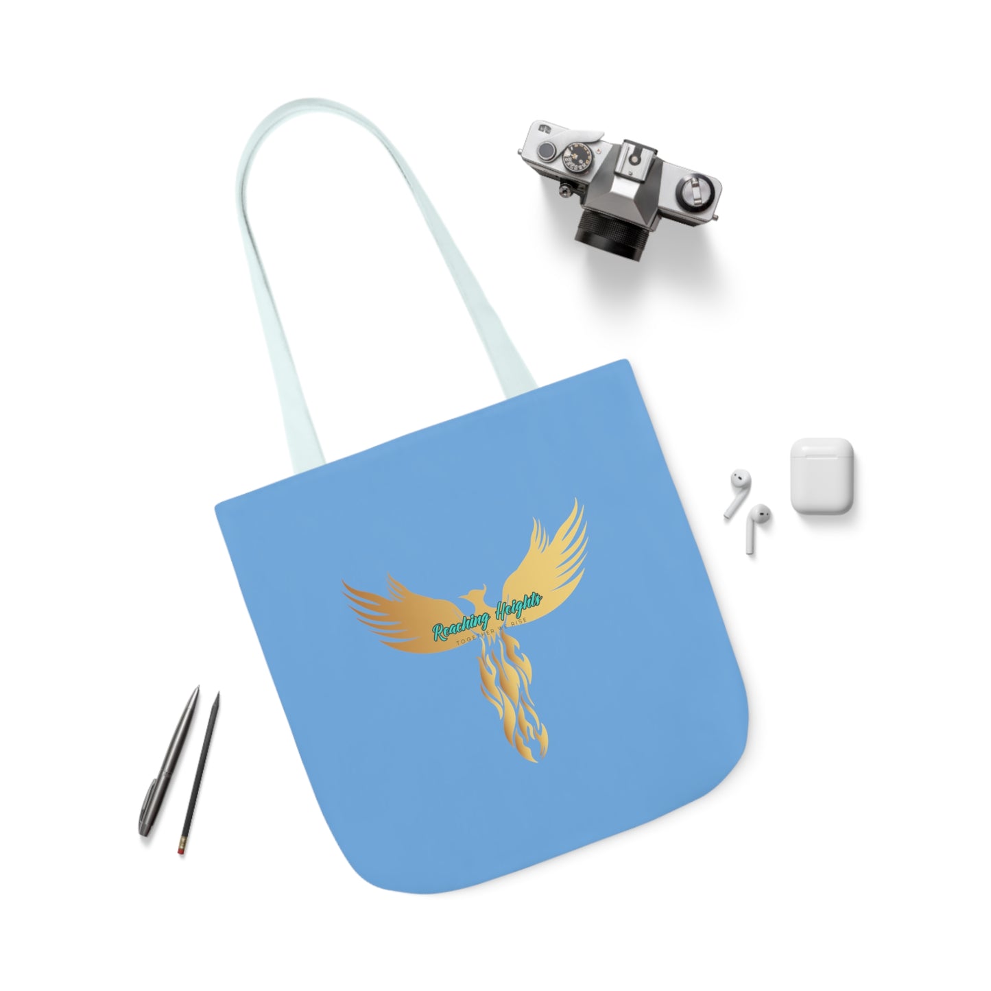 Light Blue: RH Logo: Grey Font: Phoenix Rise: Canvas Tote Bag, 5-Color Straps