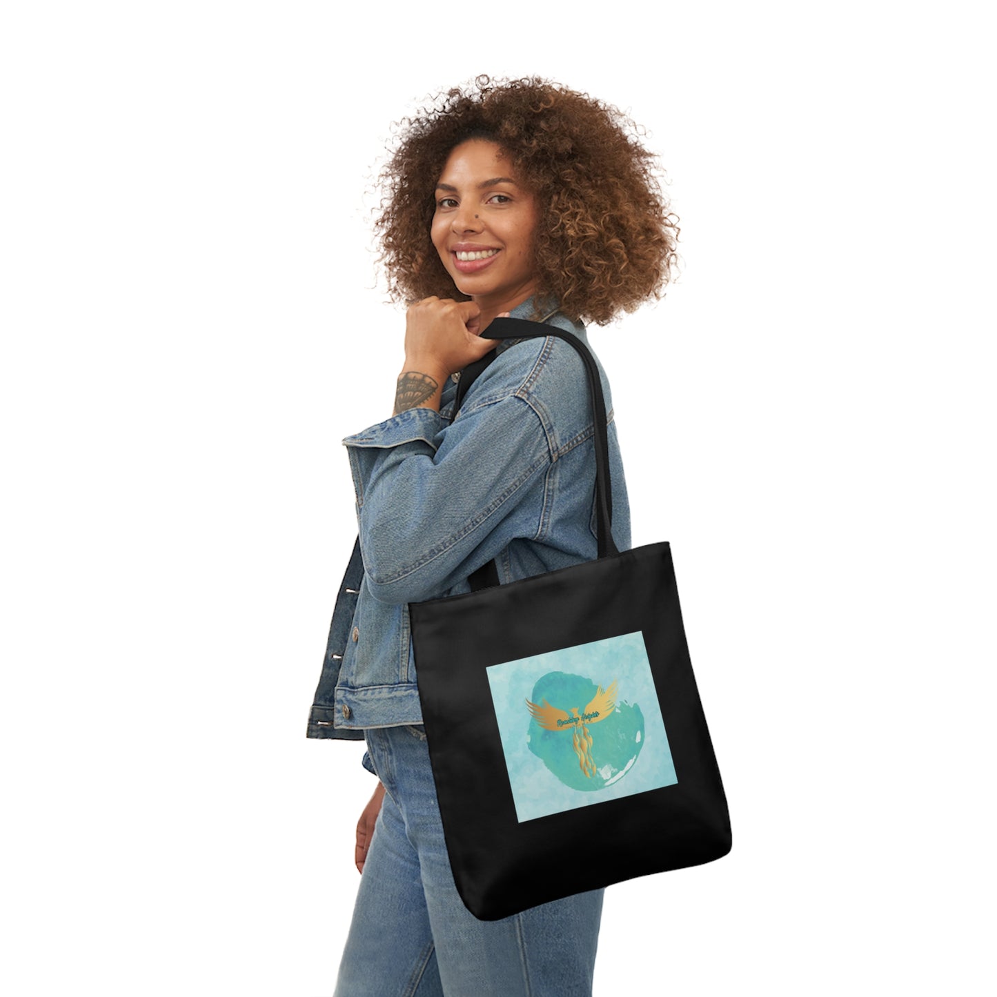 Black: RH Splash: Light Blue Font: Canvas Tote Bag, 5-Color Straps