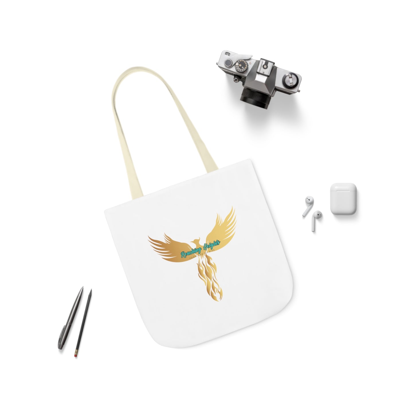 White: RH Logo: Light Blue Font: Phoenix Rise: Canvas Tote Bag, 5-Color Straps