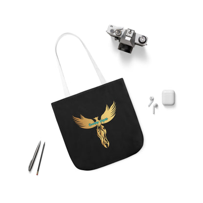 Black: RH Logo: White Font: Phoenix Rise: Canvas Tote Bag, 5-Color Straps