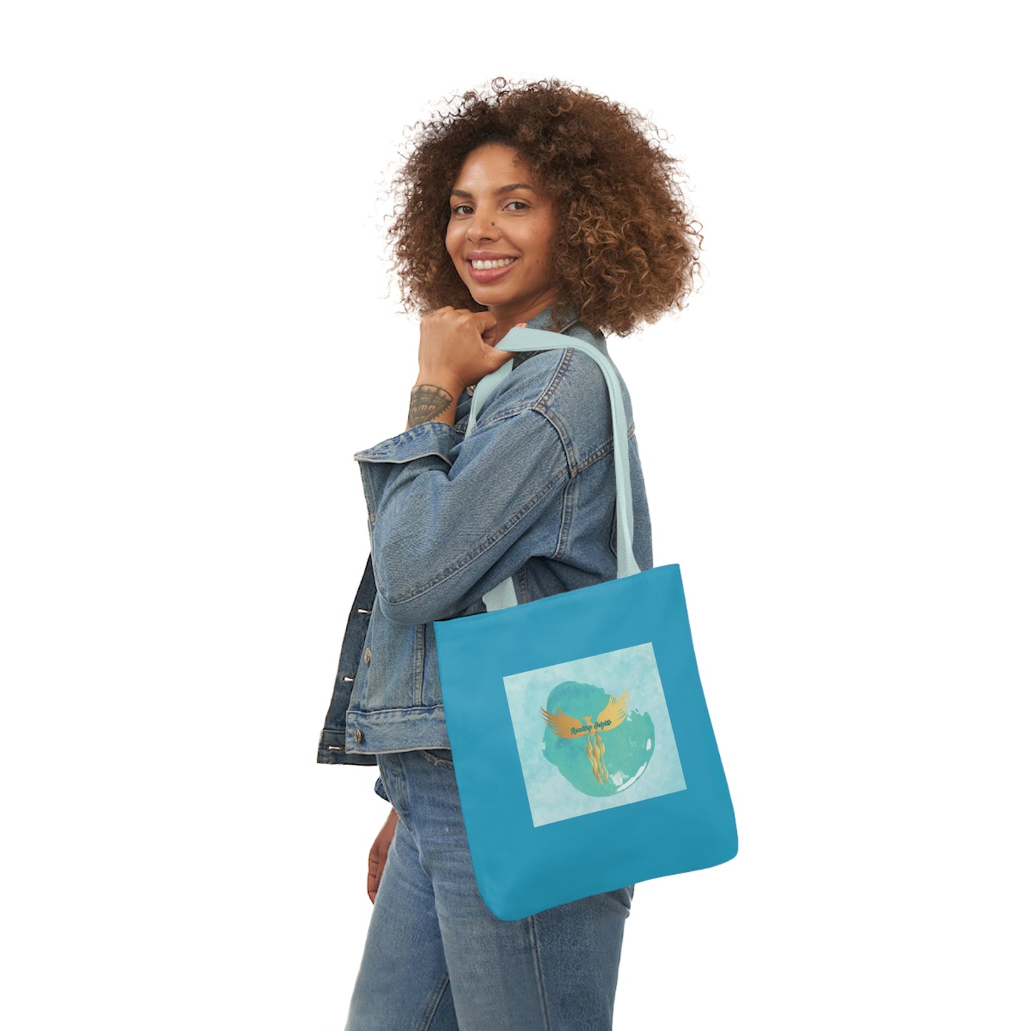 Turquoise: RH Splash: White Font: Canvas Tote Bag, 5-Color Straps