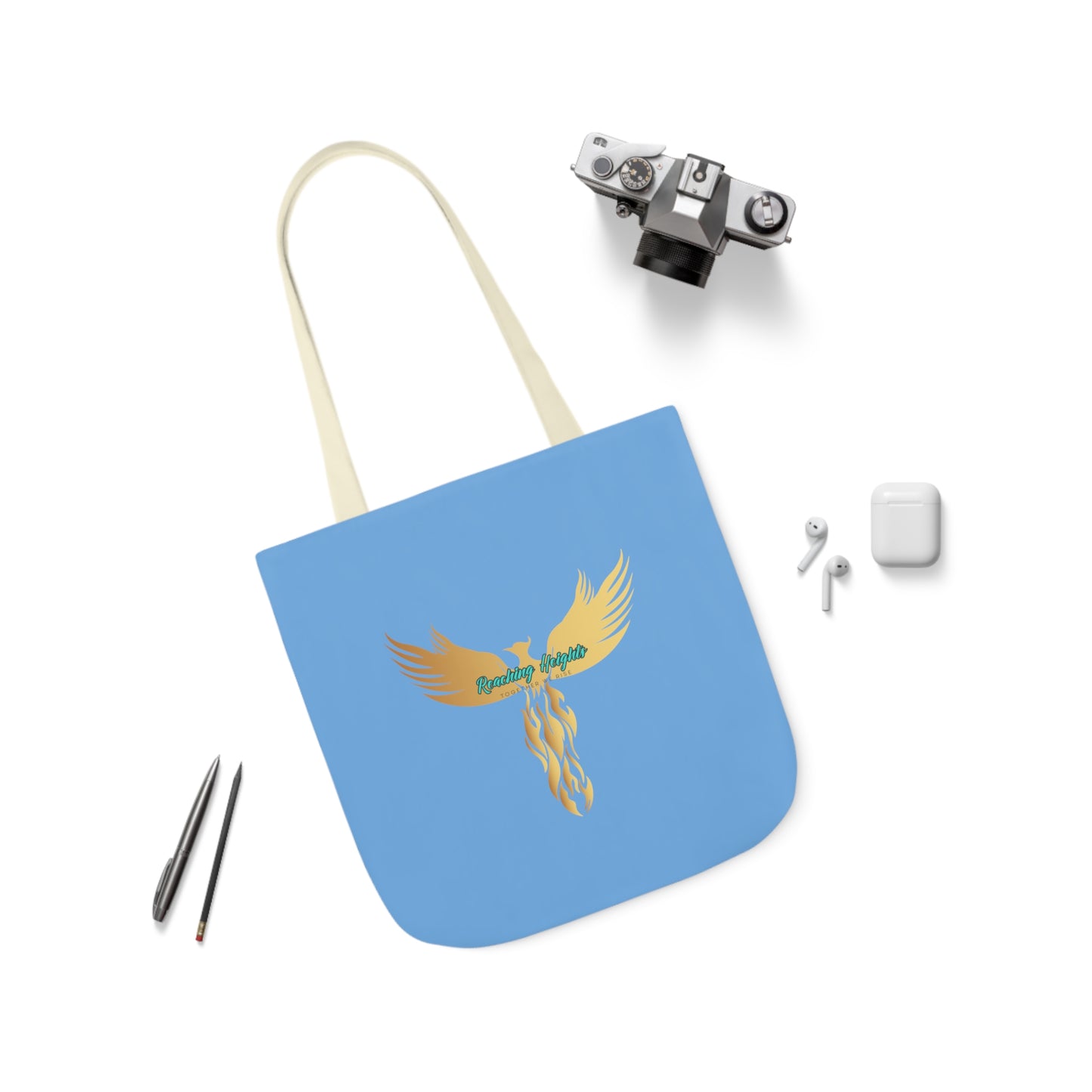 Light Blue: RH Logo: White Font: Phoenix Rise: Canvas Tote Bag, 5-Color Straps