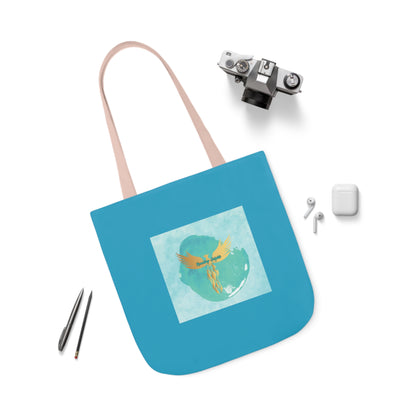 Turquoise: RH Splash: White Font: Canvas Tote Bag, 5-Color Straps