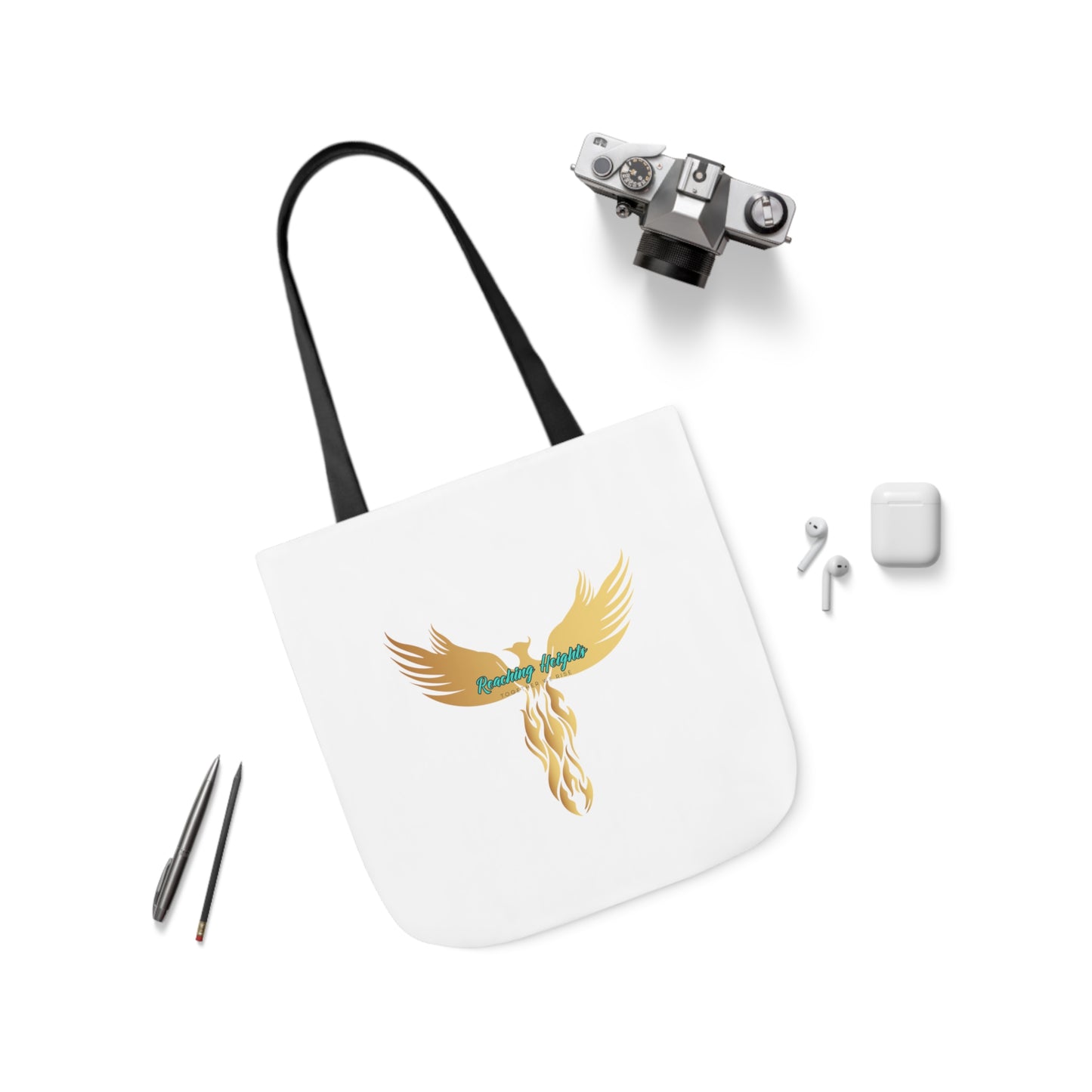 White: RH Logo: Light Blue Font: Phoenix Rise: Canvas Tote Bag, 5-Color Straps