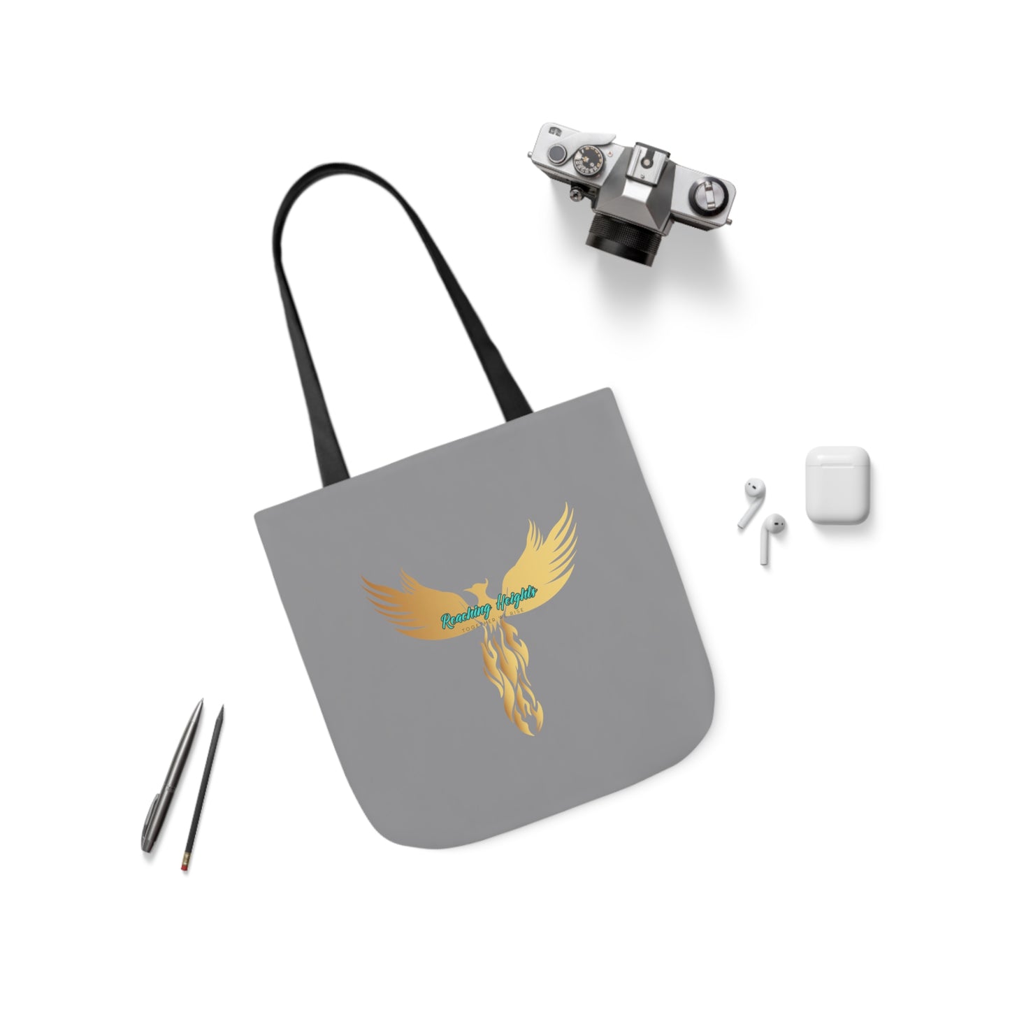 Grey: RH Logo: White Font: Phoenix Rise: Canvas Tote Bag, 5-Color Straps