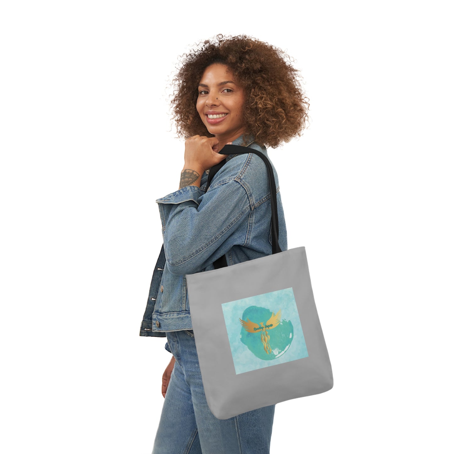 Grey: RH Splash: Light Blue Font: Canvas Tote Bag, 5-Color Straps