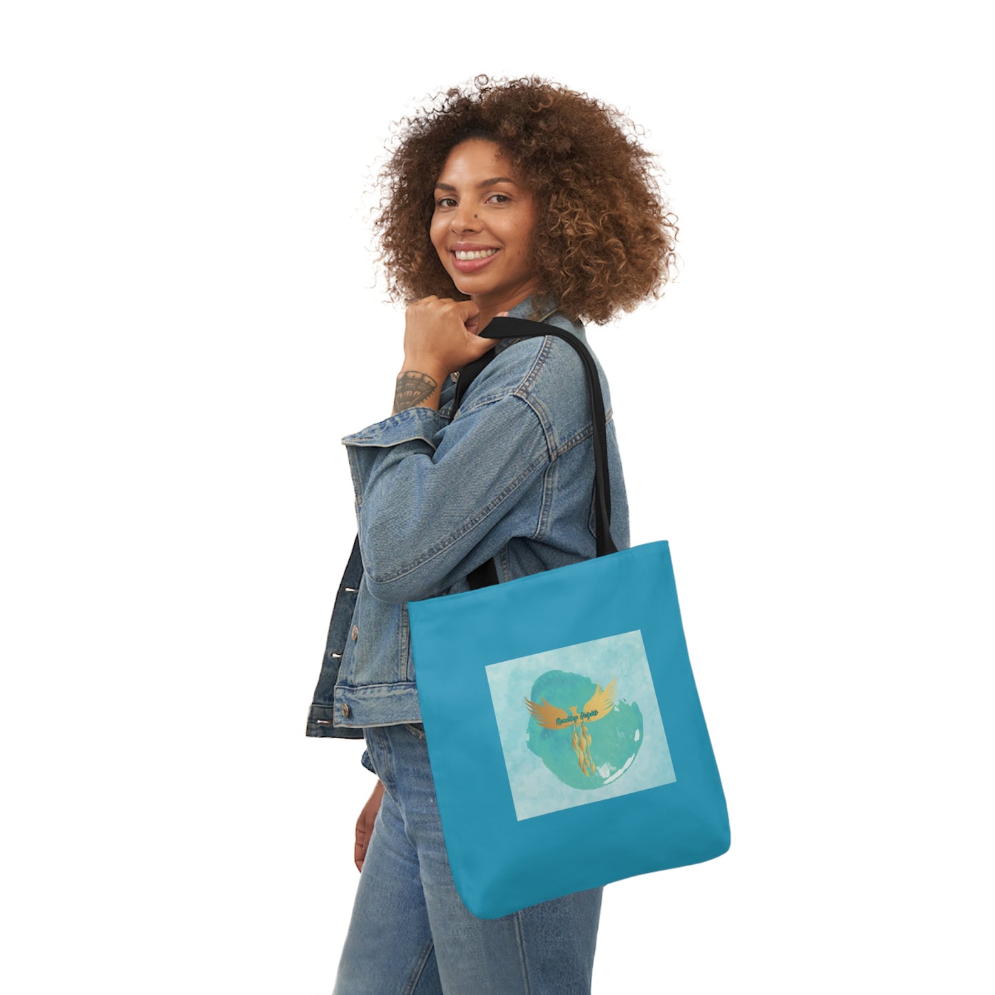 Turquoise: RH Splash: White Font: Canvas Tote Bag, 5-Color Straps