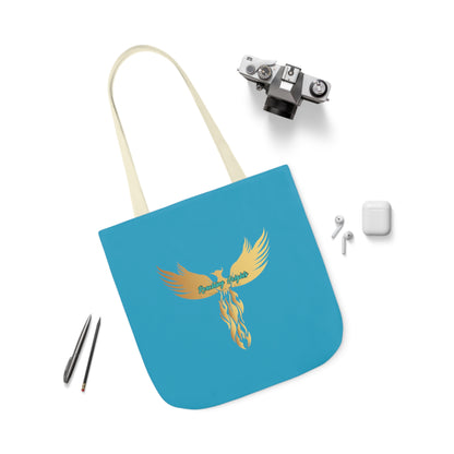 Turquoise: RH Logo: Grey Font: Phoenix Rise: Canvas Tote Bag, 5-Color Straps