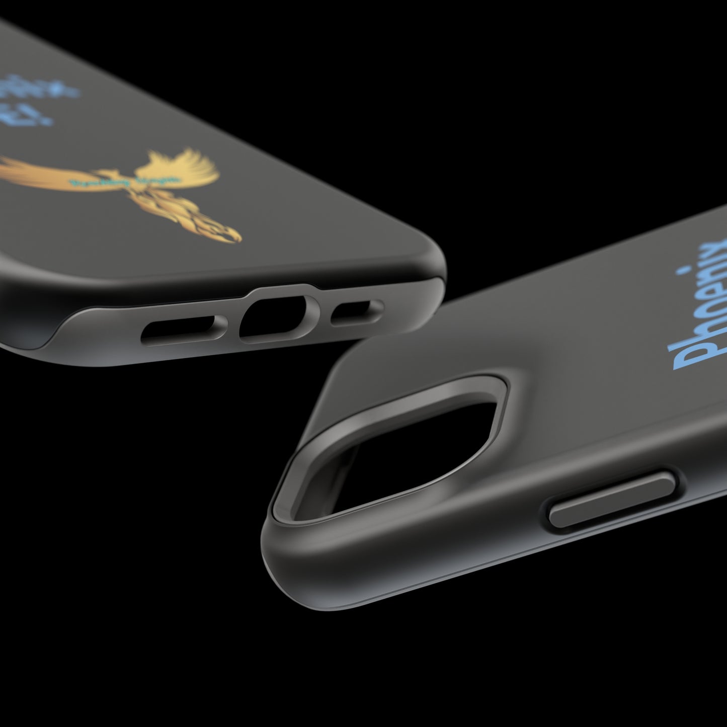 Phoenix Rise: Black: Light Blue Font: MagSafe Tough Cases