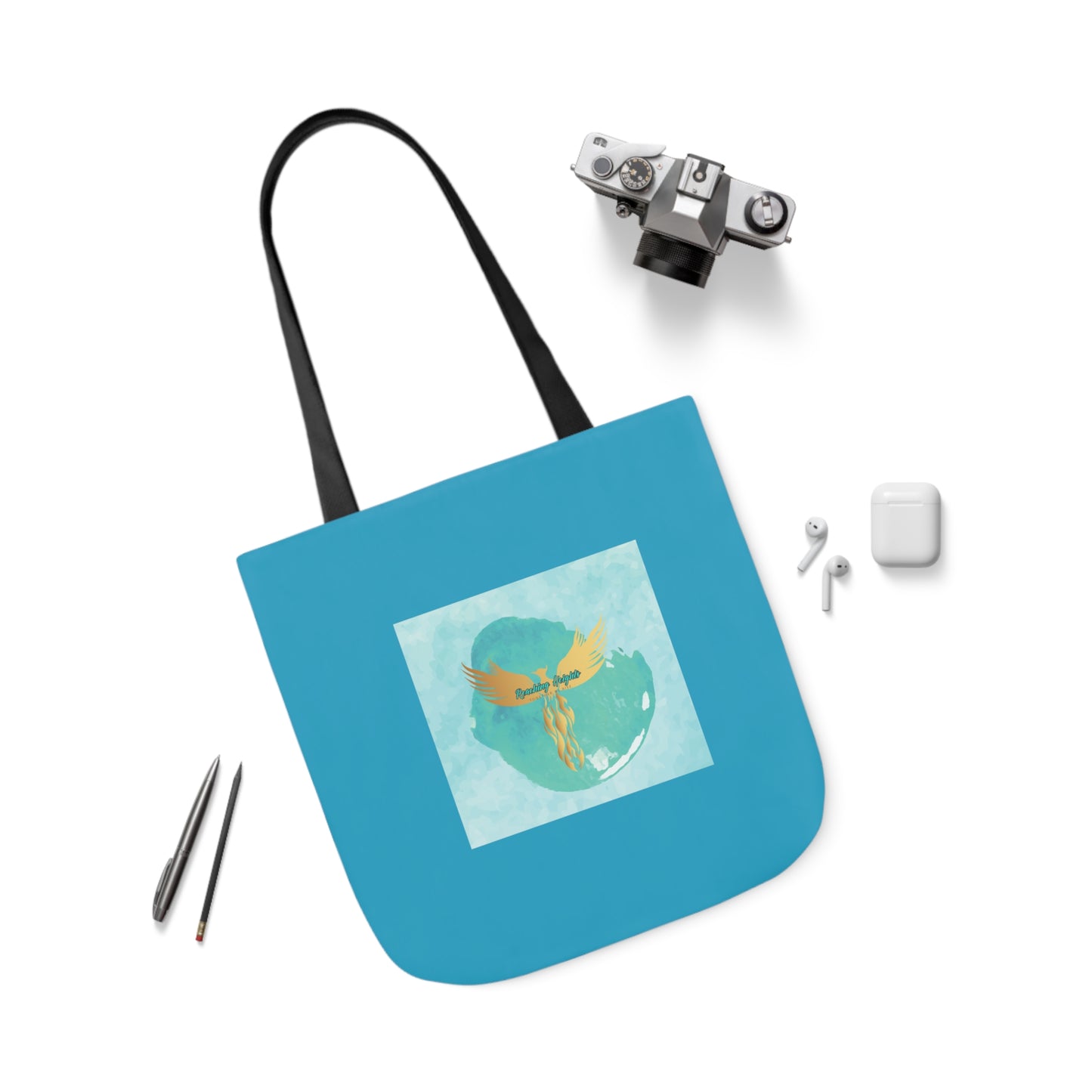 Turquoise: RH Splash: White Font: Canvas Tote Bag, 5-Color Straps