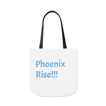 White: RH Logo: Light Blue Font: Phoenix Rise: Canvas Tote Bag, 5-Color Straps