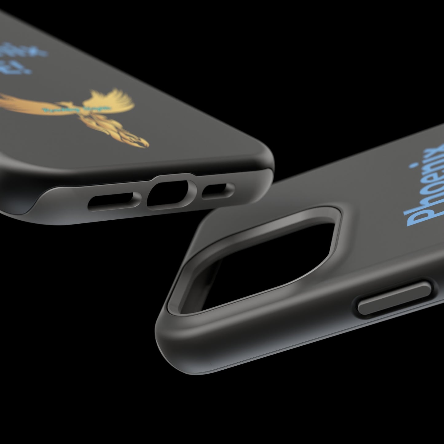 Phoenix Rise: Black: Light Blue Font: MagSafe Tough Cases