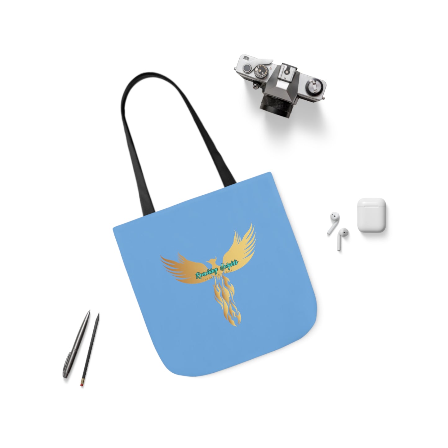 Light Blue: RH Logo: White Font: Phoenix Rise: Canvas Tote Bag, 5-Color Straps