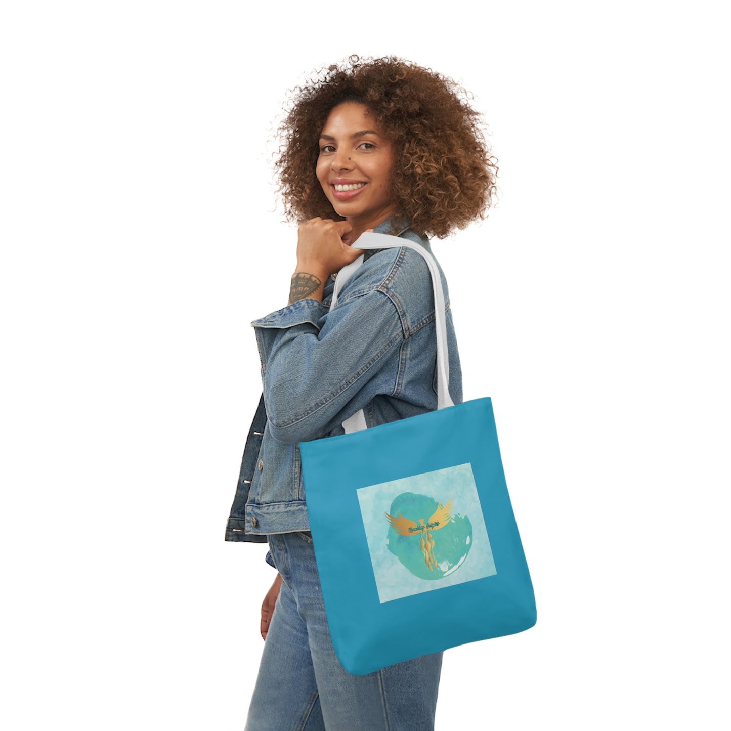 Turquoise: RH Splash: White Font: Canvas Tote Bag, 5-Color Straps