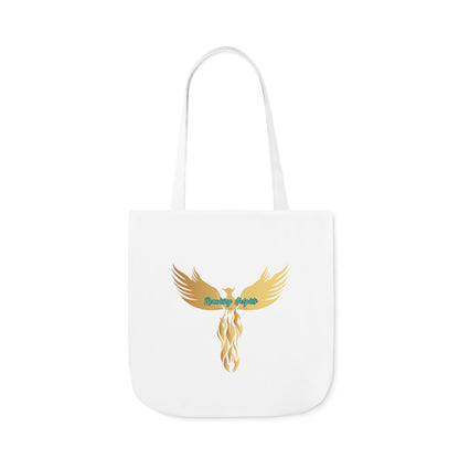 White: RH Logo: Light Blue Font: Phoenix Rise: Canvas Tote Bag, 5-Color Straps
