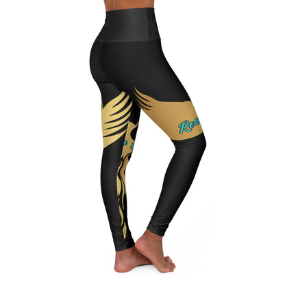 Black: High Waisted Yoga Leggings (AOP)