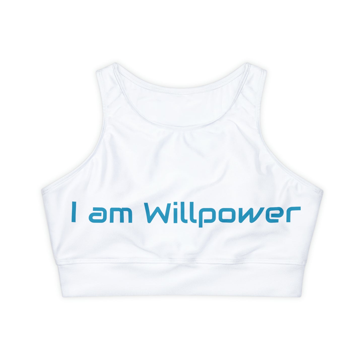 I am Willpower: White: Fully Lined, Padded Sports Bra (AOP)