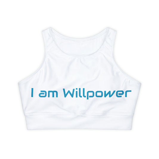 I am Willpower: White: Fully Lined, Padded Sports Bra (AOP)