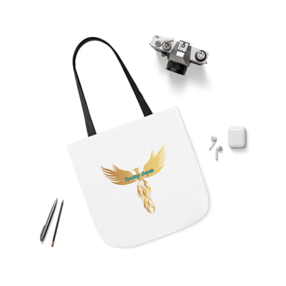 White: RH Logo: Black Font: Phoenix Rise: Canvas Tote Bag, 5-Color Straps