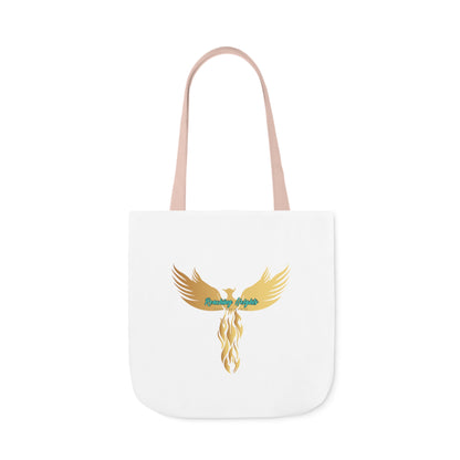 White: RH Logo: Light Blue Font: Phoenix Rise: Canvas Tote Bag, 5-Color Straps