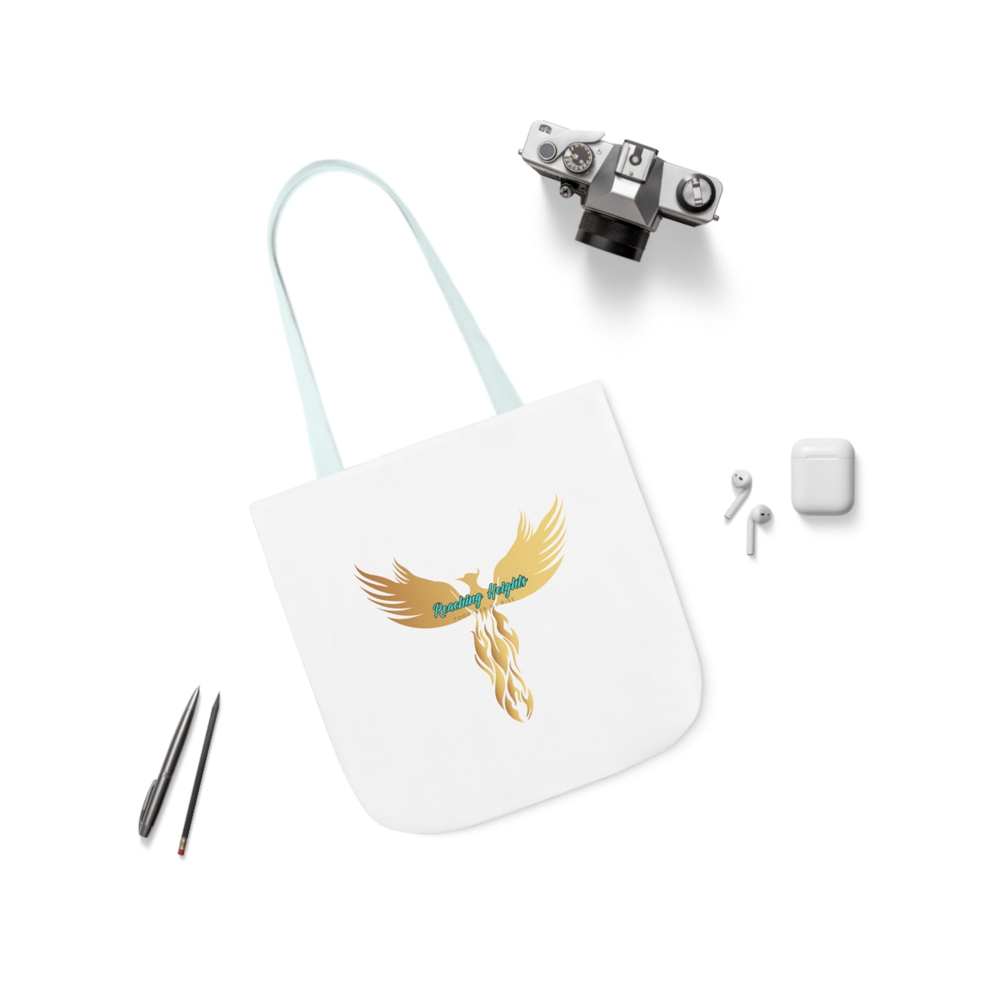 White: RH Logo: Light Blue Font: Phoenix Rise: Canvas Tote Bag, 5-Color Straps