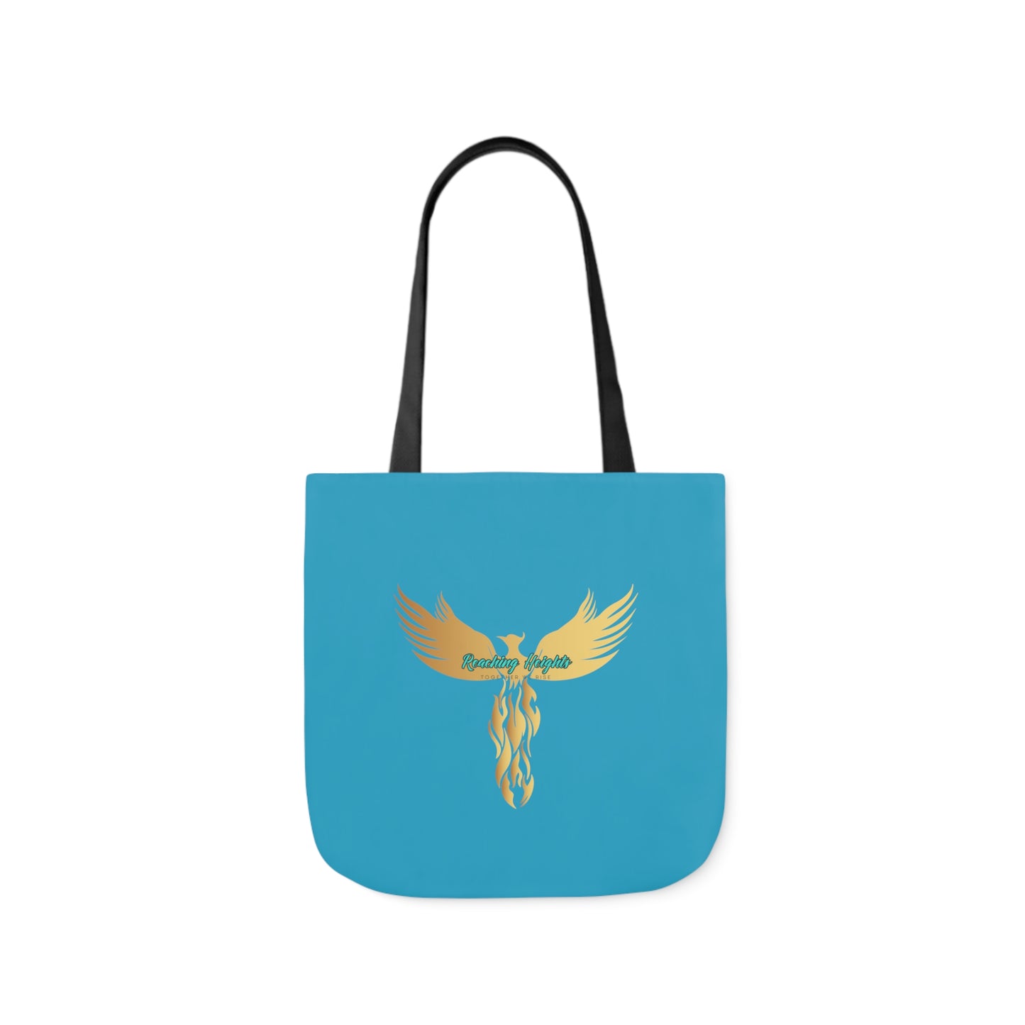 Turquoise: RH Logo: White Font: Phoenix Rise: Canvas Tote Bag, 5-Color Straps