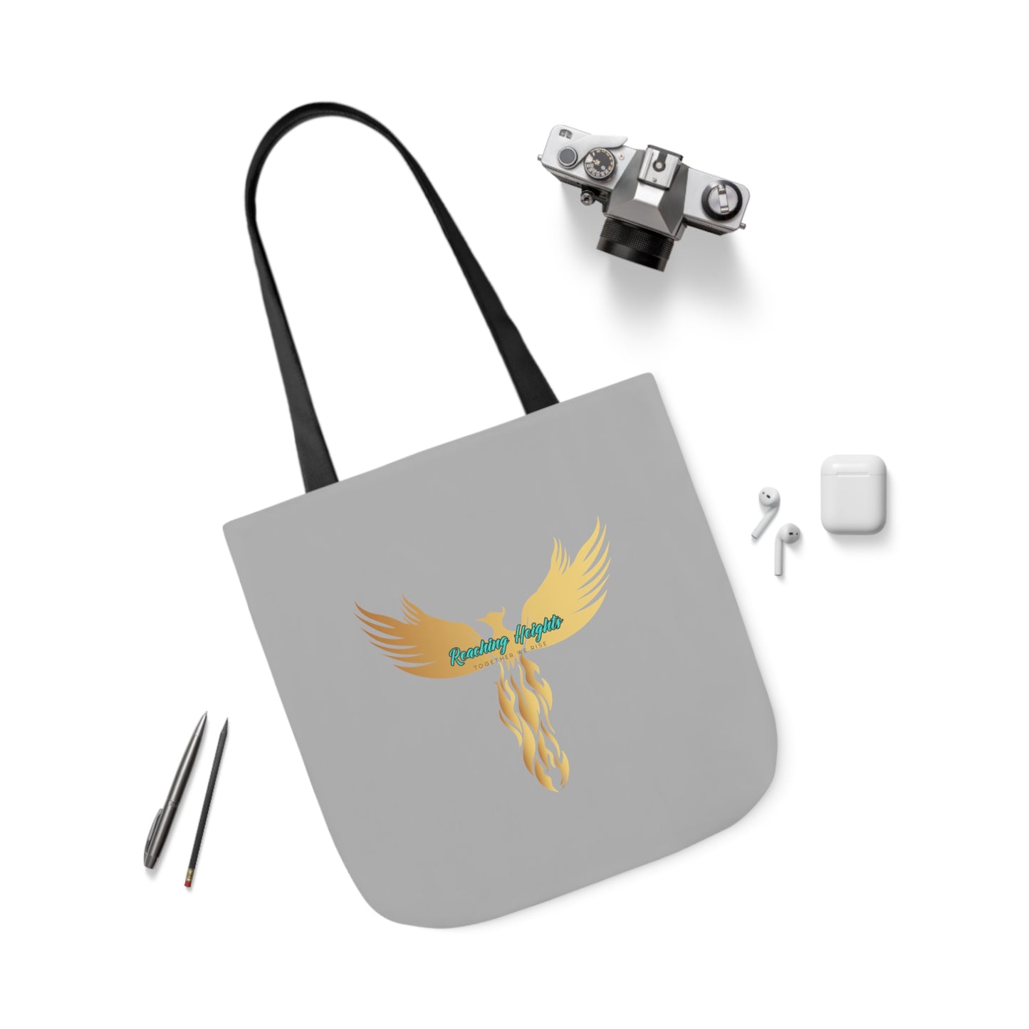 Light Grey: RH Logo: White Font: Phoenix Rise: Canvas Tote Bag, 5-Color Straps