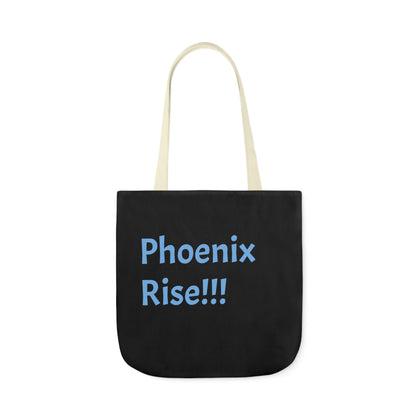 Black: RH Logo: Light Blue Font: Phoenix Rise: Canvas Tote Bag, 5-Color Straps