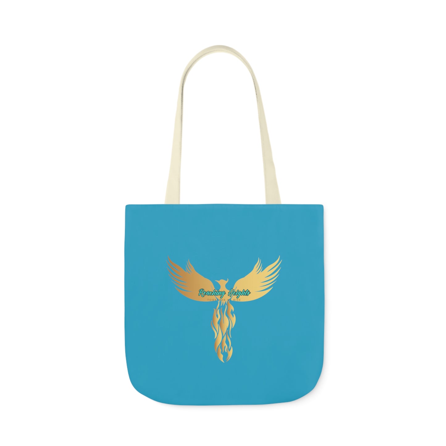 Turquoise: RH Logo: White Font: Phoenix Rise: Canvas Tote Bag, 5-Color Straps