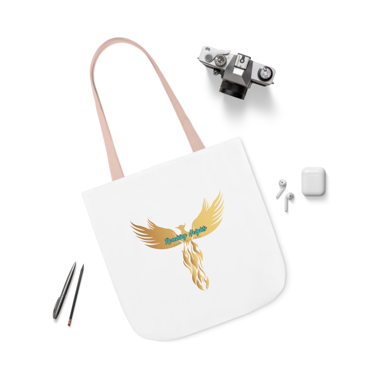 White: RH Logo: Black Font: Phoenix Rise: Canvas Tote Bag, 5-Color Straps