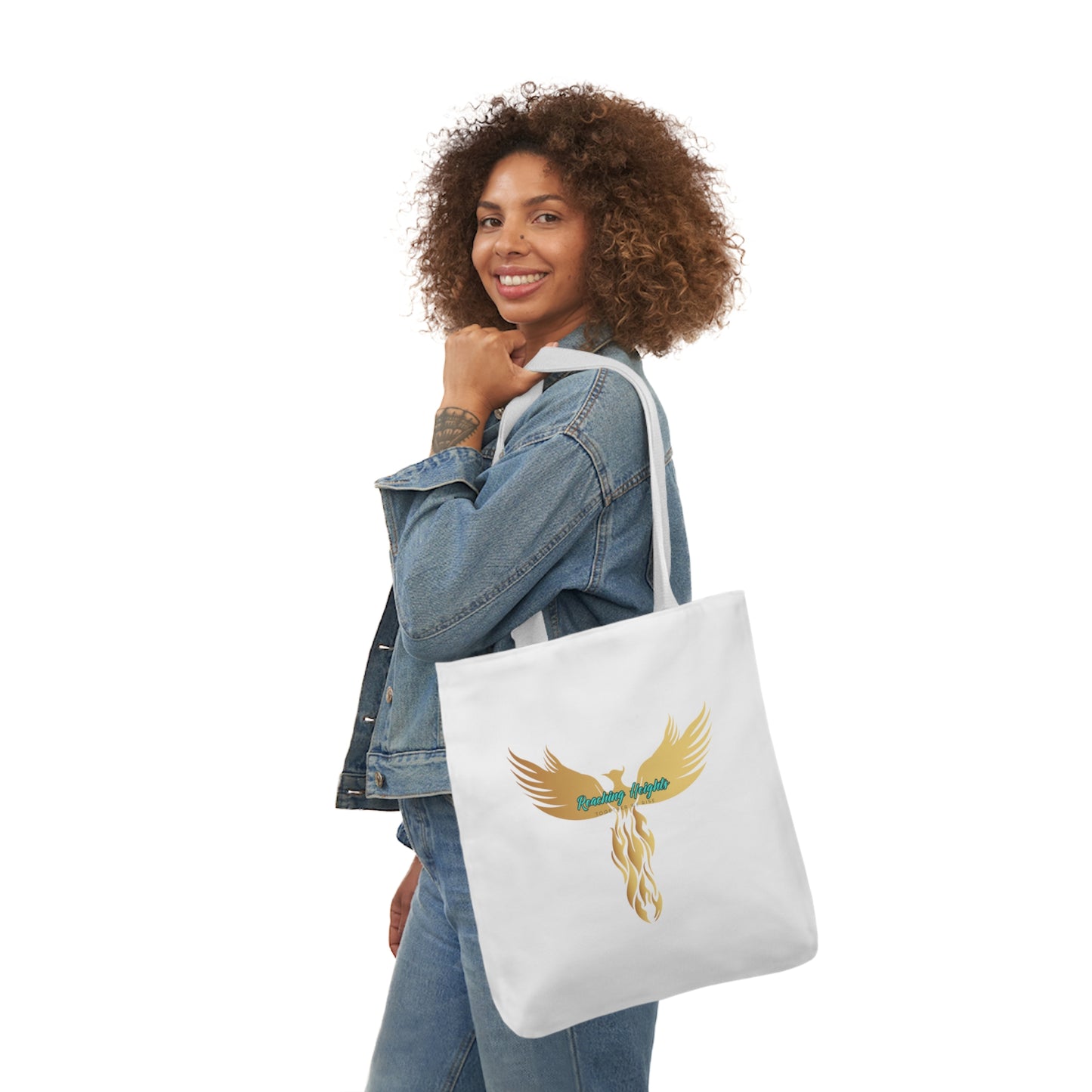 White: RH Logo: Light Blue Font: Phoenix Rise: Canvas Tote Bag, 5-Color Straps
