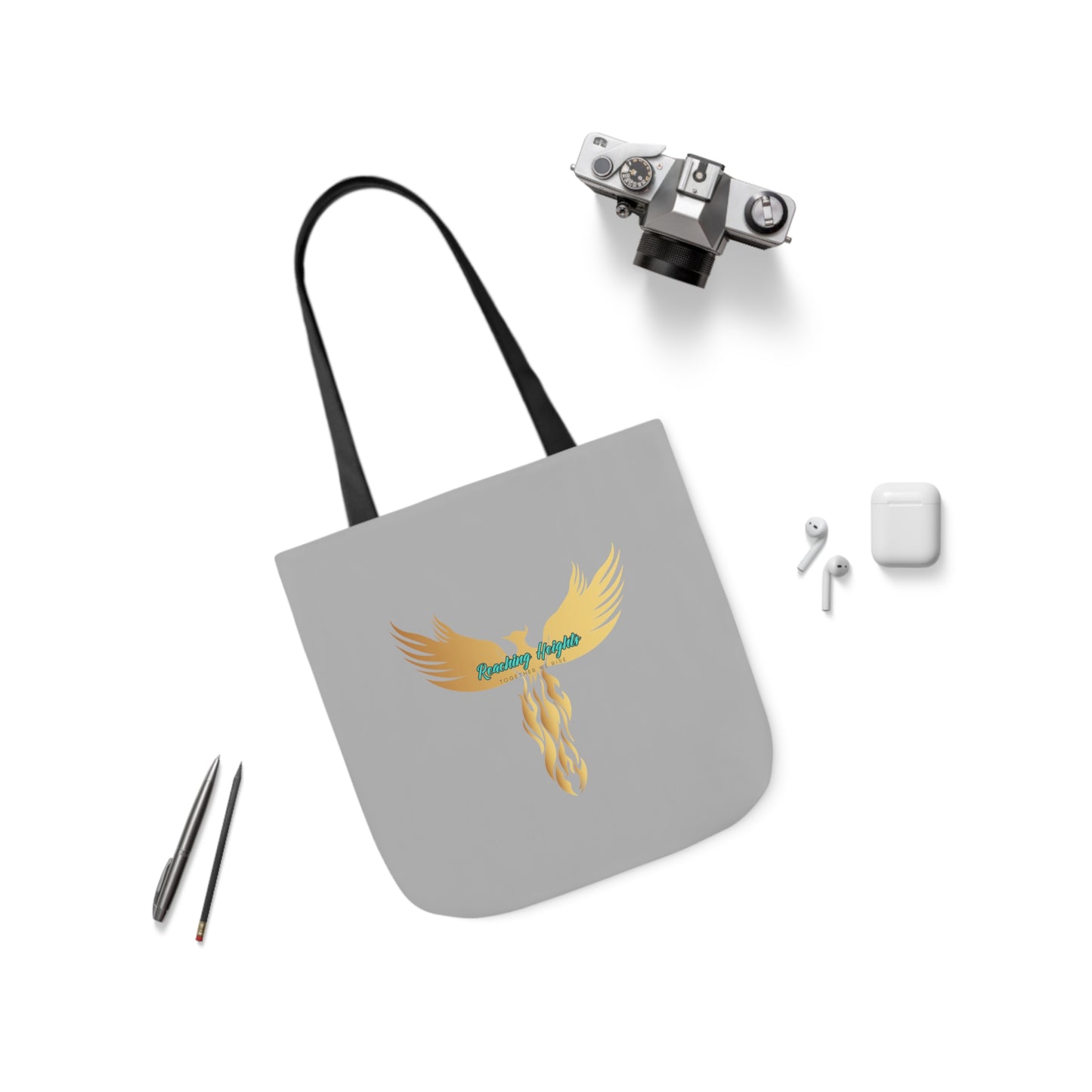 Light Grey: RH Logo: White Font: Phoenix Rise: Canvas Tote Bag, 5-Color Straps