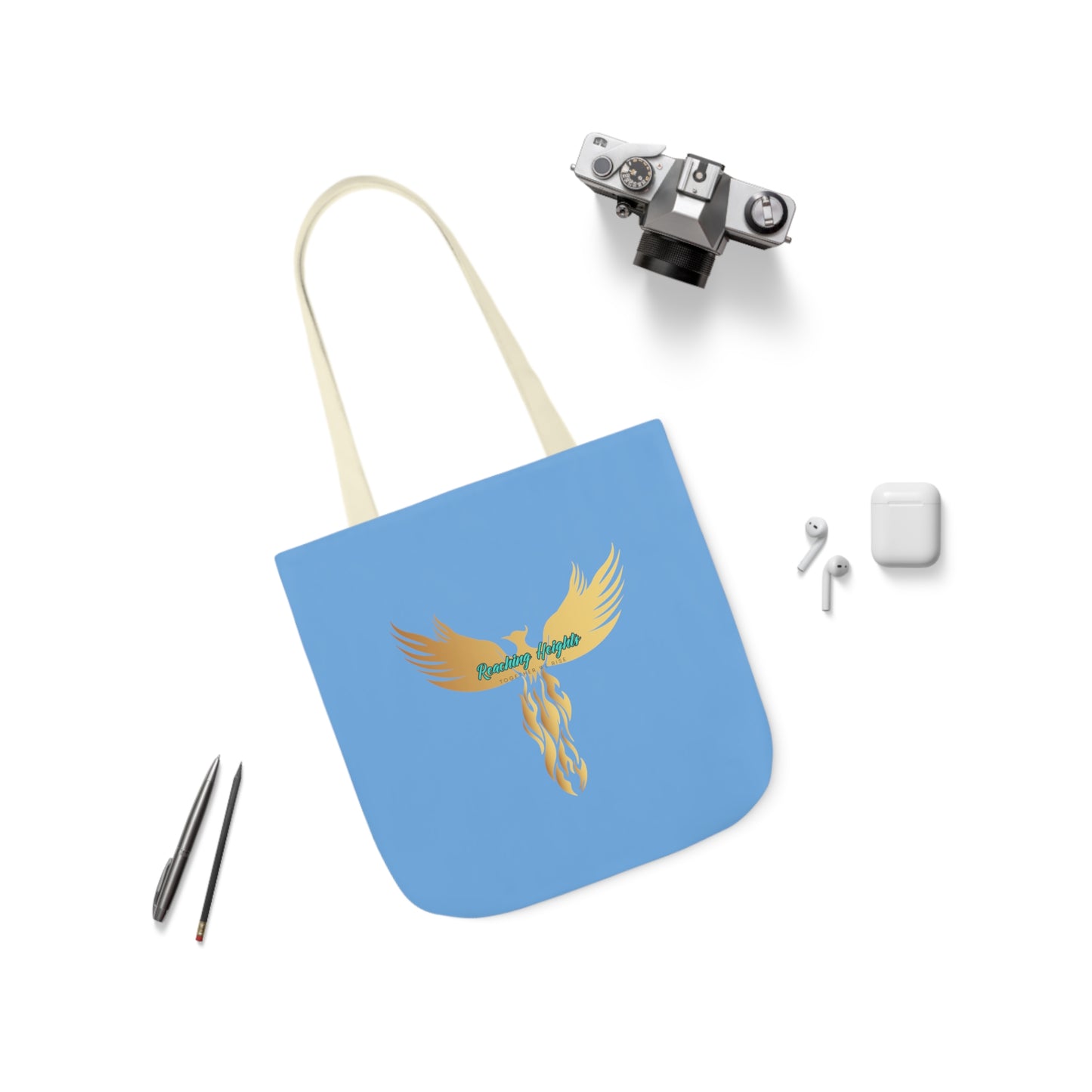 Light Blue: RH Logo: White Font: Phoenix Rise: Canvas Tote Bag, 5-Color Straps