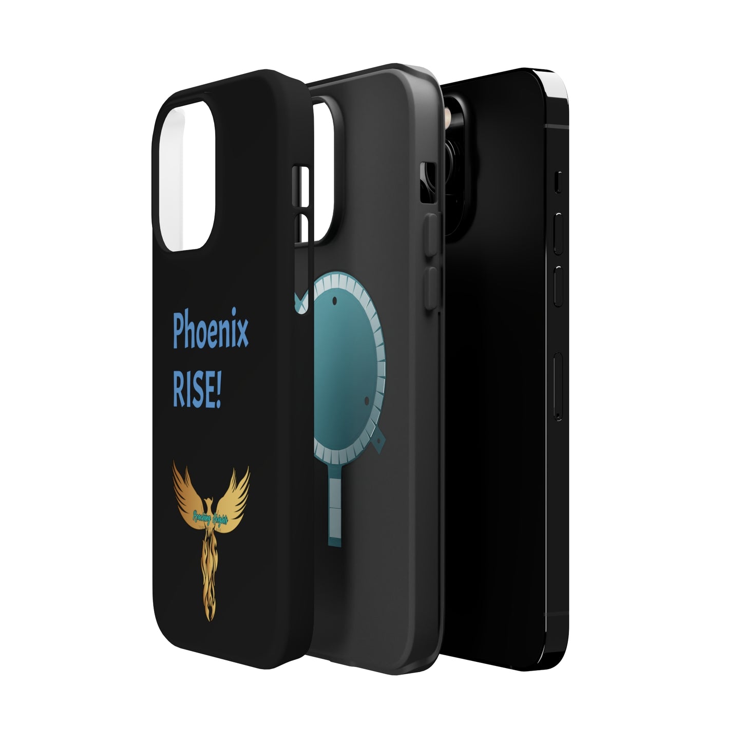 Phoenix Rise: Black: Light Blue Font: MagSafe Tough Cases