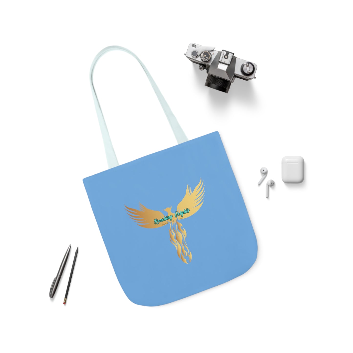 Light Blue: RH Logo: Grey Font: Phoenix Rise: Canvas Tote Bag, 5-Color Straps