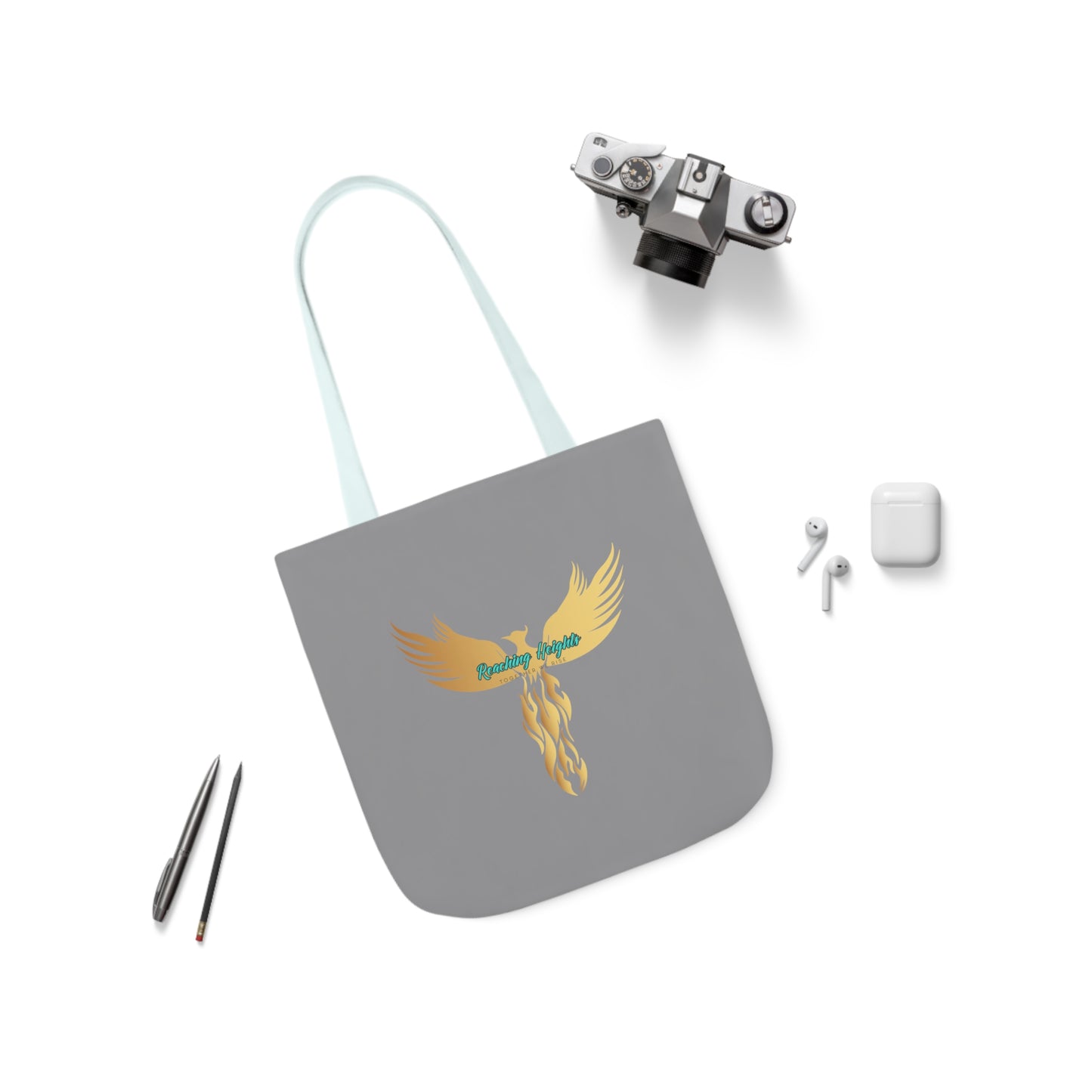 Grey: RH Logo: White Font: Phoenix Rise: Canvas Tote Bag, 5-Color Straps