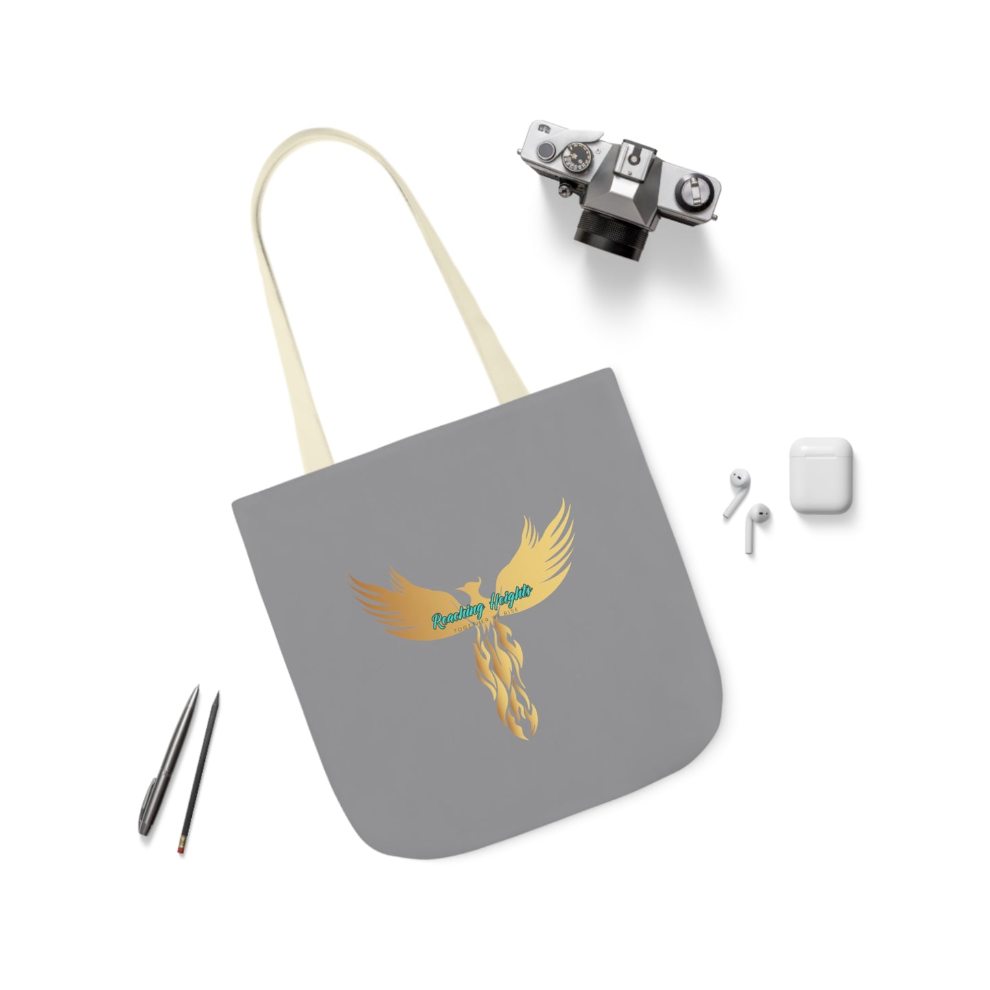 Grey: RH Logo: Light Blue Font: Phoenix Rise: Canvas Tote Bag, 5-Color Straps