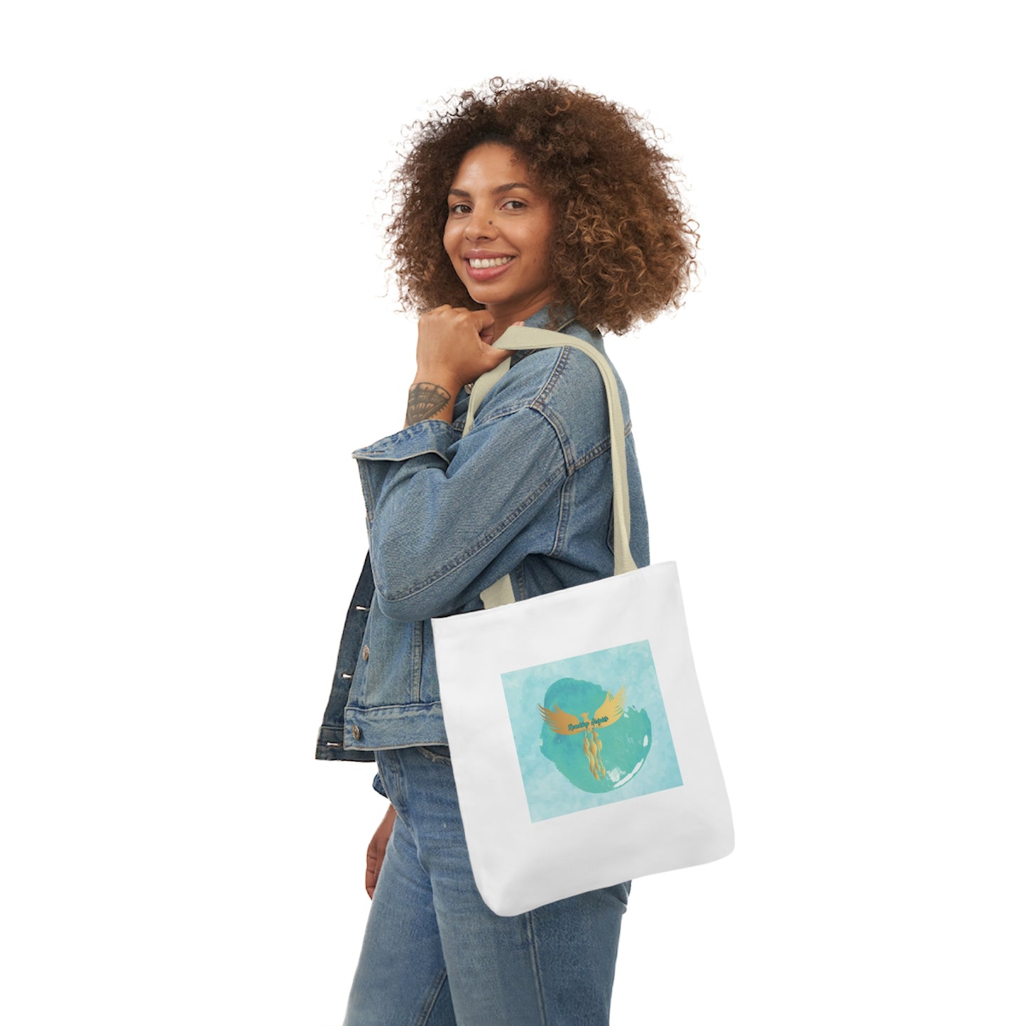 White: RH Splash: Light Blue Font: Canvas Tote Bag, 5-Color Straps