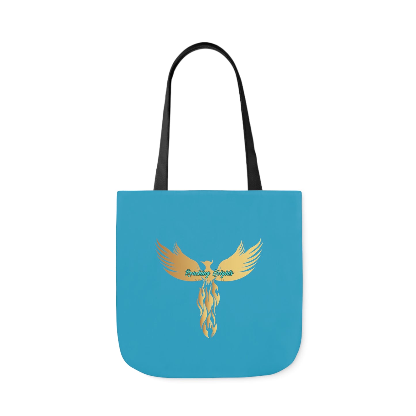 Turquoise: RH Logo: White Font: Phoenix Rise: Canvas Tote Bag, 5-Color Straps