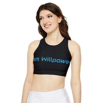 I am Willpower: Black: Fully Lined, Padded Sports Bra (AOP)