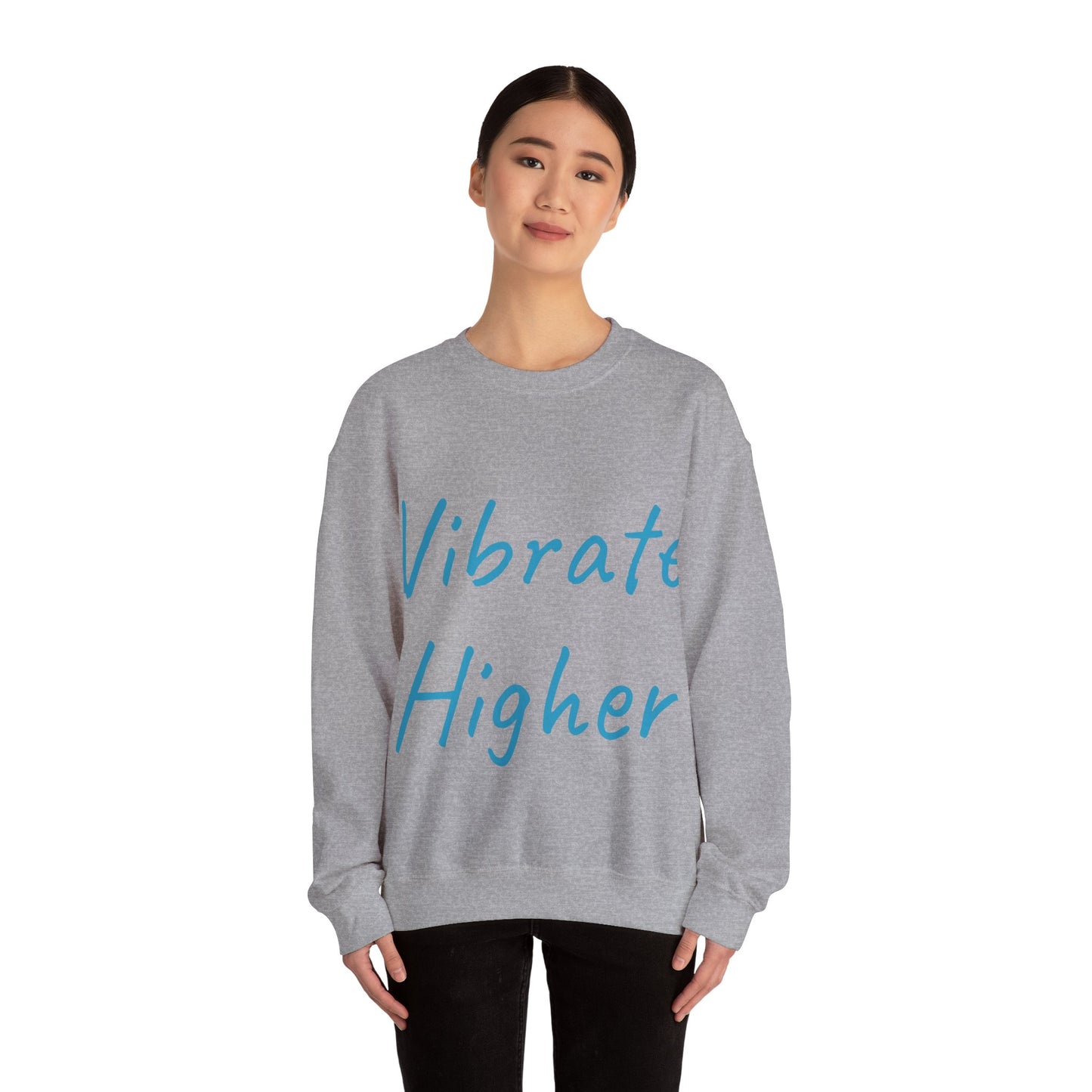 Vibrate Higher: Turquoise font: Unisex Heavy Blend™ Crewneck Sweatshirt