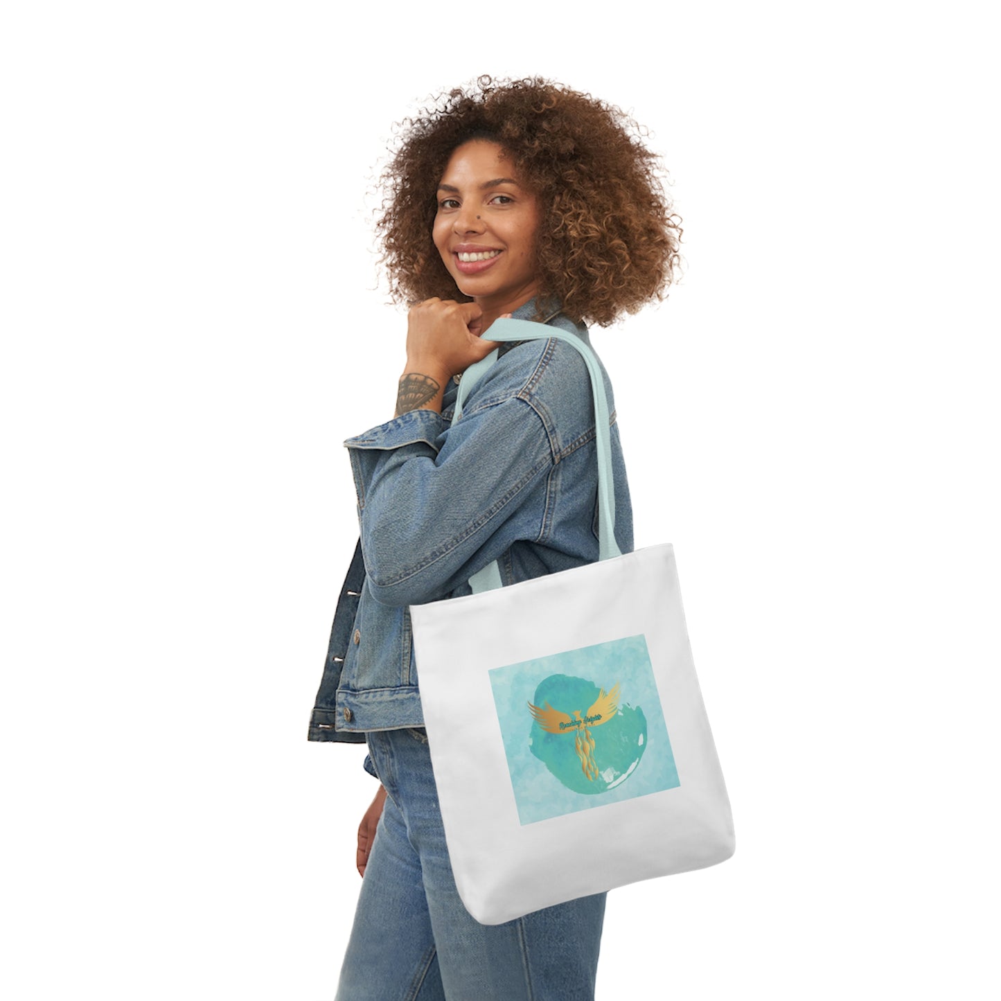 White: RH Splash: Light Blue Font: Canvas Tote Bag, 5-Color Straps