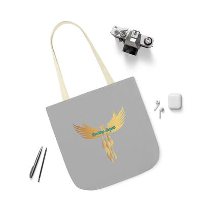 Light Grey: RH Logo: White Font: Phoenix Rise: Canvas Tote Bag, 5-Color Straps